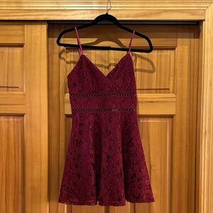 Burgundy Lace Mini Dress